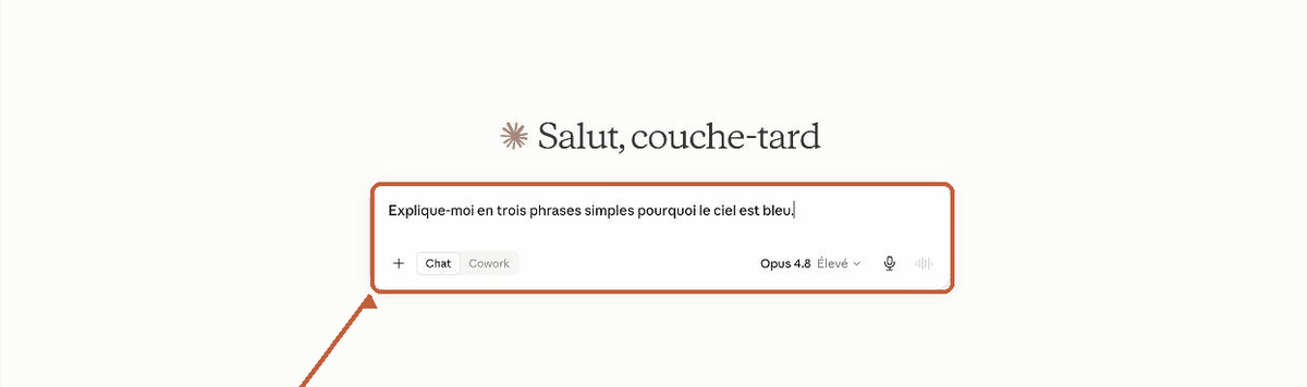 La zone de message avec la demande écrite dedans, prête à être envoyée.