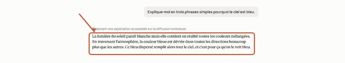 La réponse de Claude en trois phrases, sous la question posée.